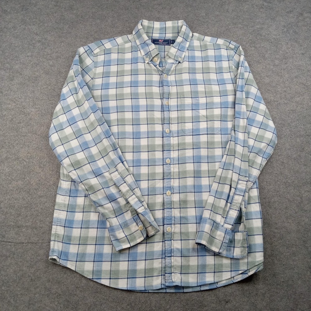 Vineyard Vines Shirt Mens Large Blue Plaid Button Long Sleeve Casual